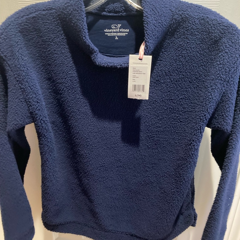 vineyard vines Girl's Fuzzy Mock Neck Tunic Blue